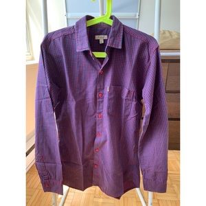 Burberry Red and Blue Plaid Cotton Check Button Up Shirt Size L